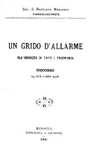 Copertina di don Giovanni Battista Marziani, Un grido d'allarme all'indirizzo di tutti i taorminesi. Discorso 14 giugno 1908, Tipografia san Giuseppe, Messina 1908