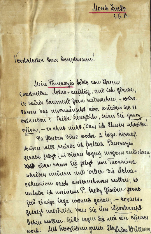 Lettera originale di Wuellner, 1 giugno 1914