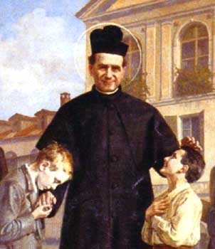 Don Giovanni Bosco fra i ragazzi. Quadro di Crida.